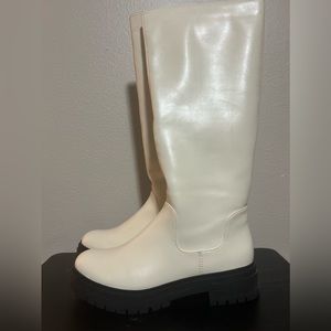 Barely used Just fab Bone color tall black rubber bottom boots- size 8